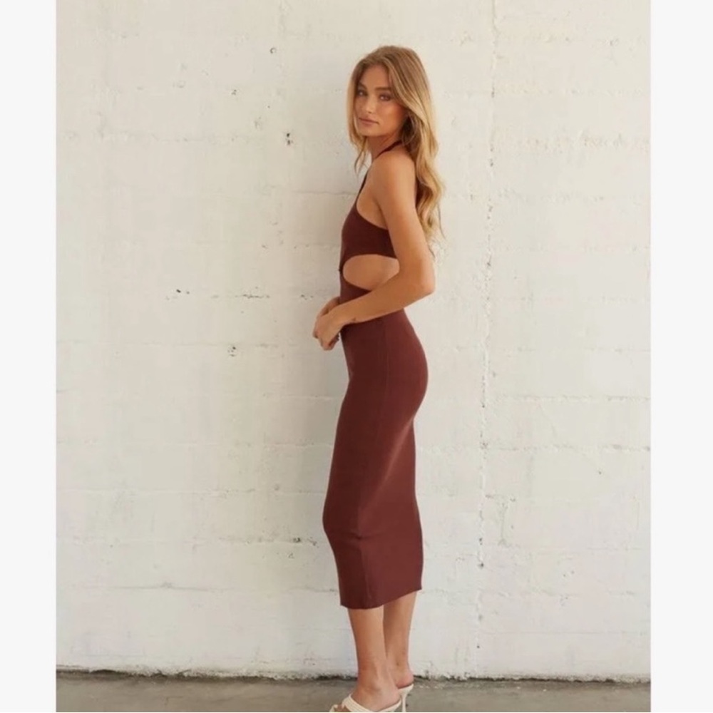 Peppermayo Margaux Knit Midi Dress Brown Size 8 - Picture 3 of 4